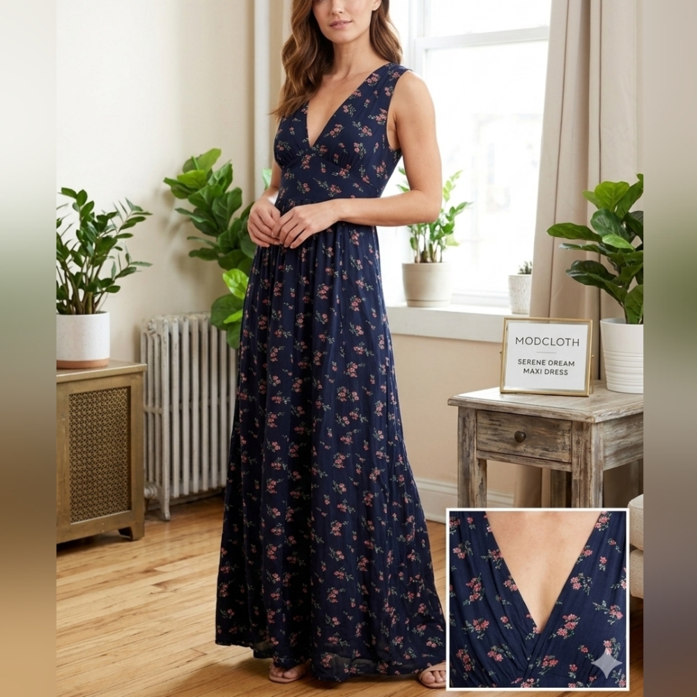 Modcloth Navy Floral Maxi Dress